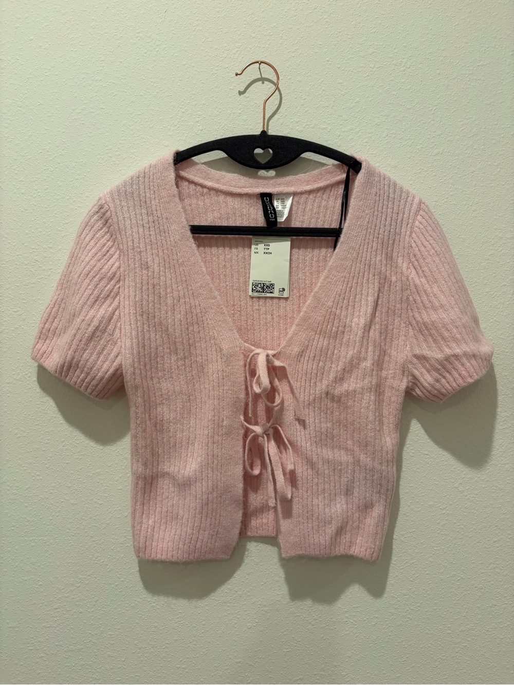 H&M Soft Pink Ribbed Tie-Front Crop Top